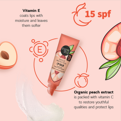 Organic Shop Gentle Protection Vitamin Booster Lip Balm SPF 15 with Vitamin E & Peach extracts (10ml)